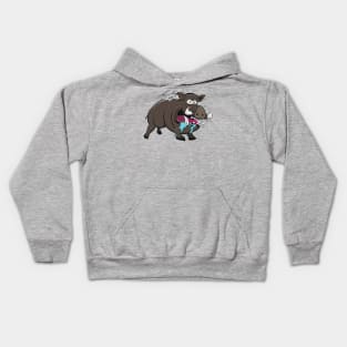Hunting Dog Latched onto Wild Hogs Ear Kids Hoodie